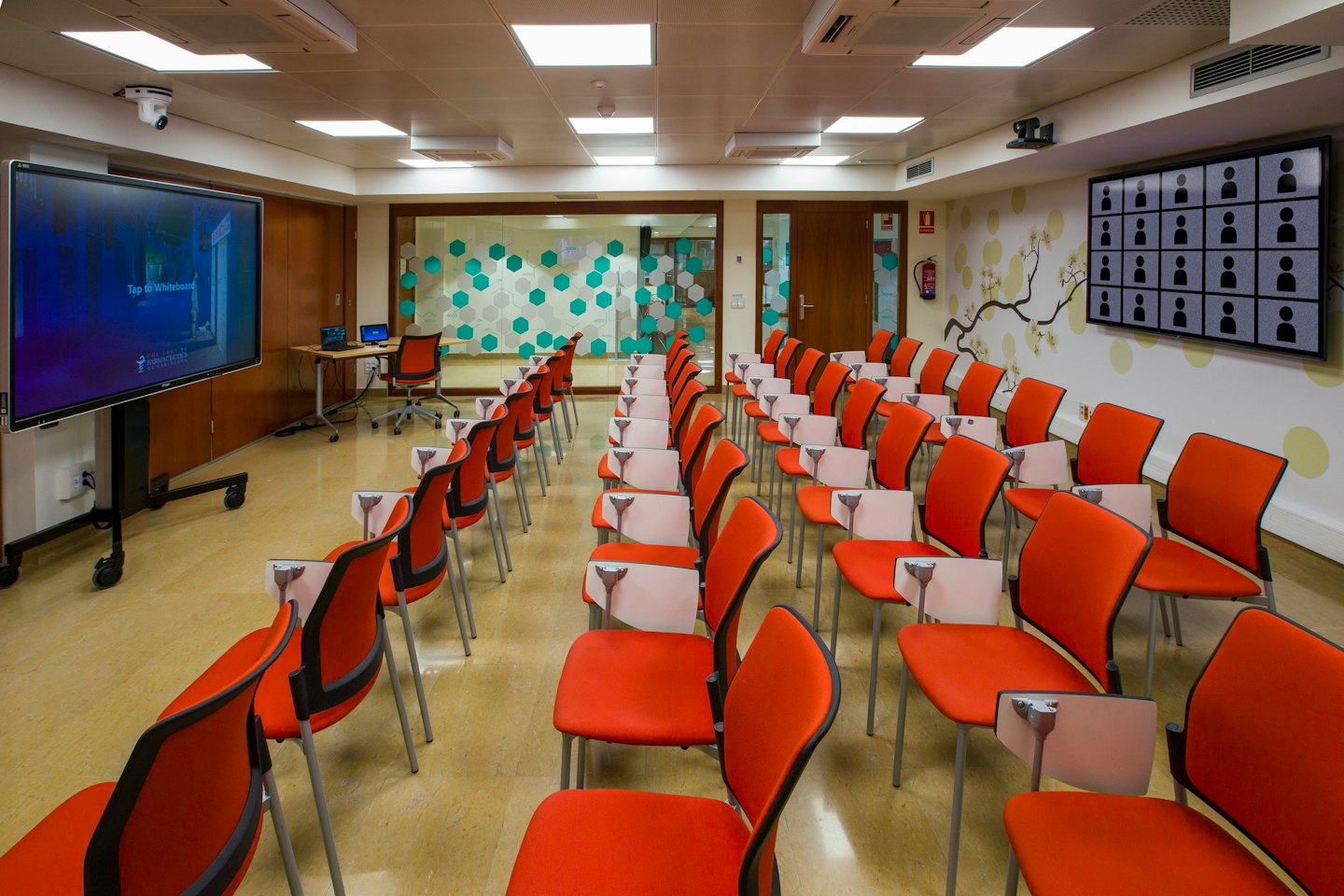Modern conference room set up for a hybrid meeting.